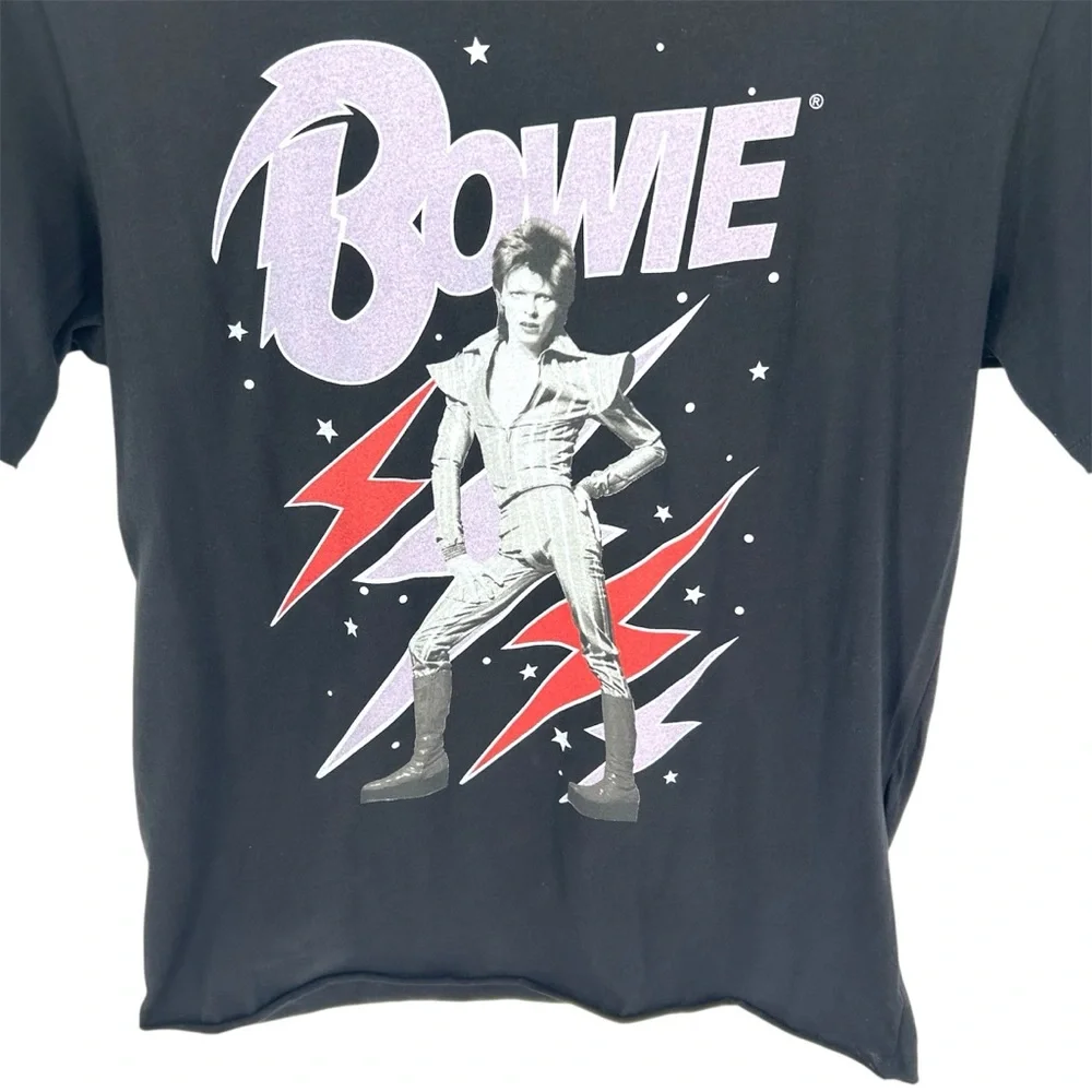 NWT Recycled Karma David Bowie Chewed Neck and Sleeve Cuff Graphic Band Tee READ - Picture 4 of 8